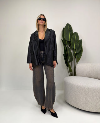 Blazer Ecopelle con Frange nero|Colore:Nero