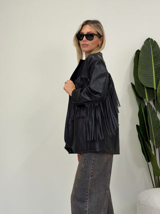 Blazer Ecopelle con Frange nero|Colore:Nero