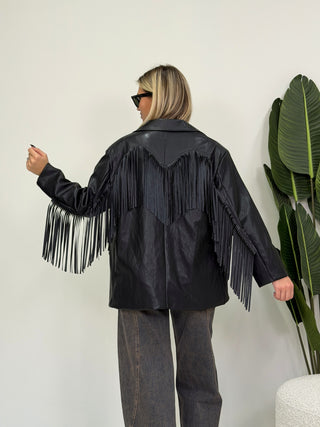 Blazer Ecopelle con Frange nero|Colore:Nero