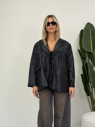 Blazer Ecopelle con Frange nero|Colore:Nero