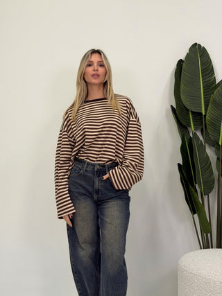 Maglia Righe Manica Lunga moro/beige|Colore:Moro/beige