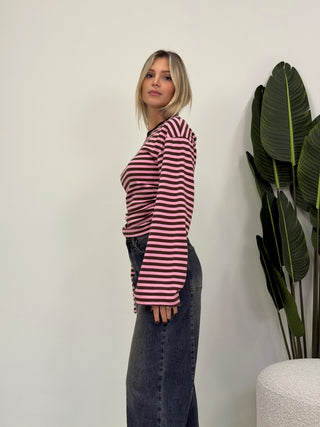 Maglia Righe Drappeggiata moro/rosa|Colore:Moro/rosa