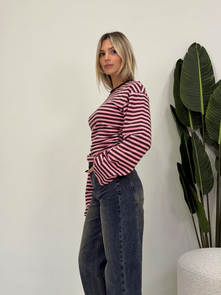 Maglia Righe Drappeggiata moro/rosa|Colore:Moro/rosa