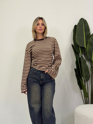 Maglia Righe Drappeggiata moro/beige|Colore:Moro/beige