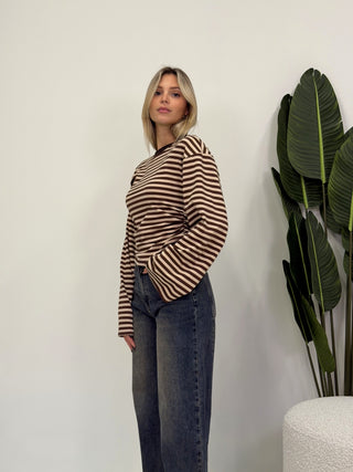 Maglia Righe Drappeggiata moro/beige|Colore:Moro/beige
