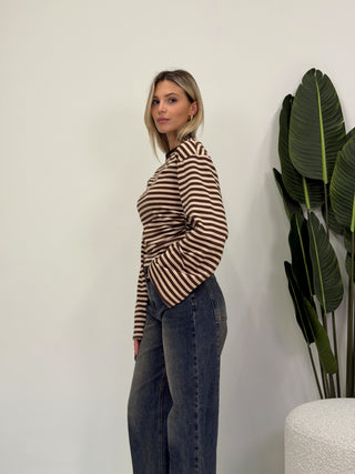 Maglia Righe Drappeggiata moro/beige|Colore:Moro/beige