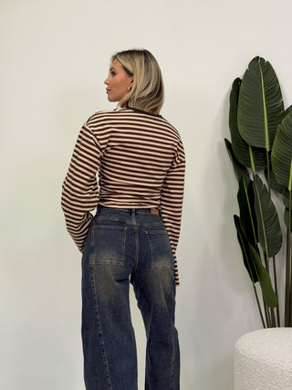 Maglia Righe Drappeggiata moro/beige|Colore:Moro/beige