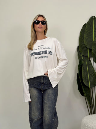 Maglia LongSleeve Stampa panna/grigio|Colore:Panna/grigio