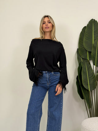 Maglia Piume  nero|Colore:Nero