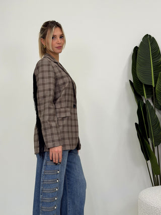 Blazer Quadri con Frange fango|Colore:Fango