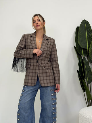 Blazer Quadri con Frange fango|Colore:Fango