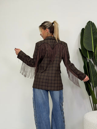 Blazer Quadri con Frange moro|Colore:Moro