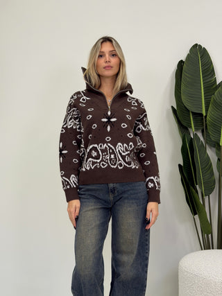Cardigan Bandana Zip moro|Colore:Moro