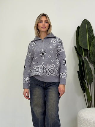 Cardigan Bandana Zip grigio|Colore:Grigio