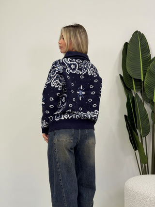 Cardigan Bandana Zip blu|Colore:Blu