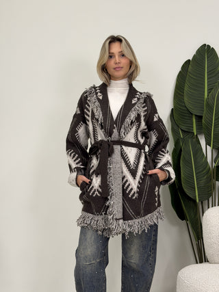 Cardigan Azteco con Frange moro|Colore:Moro