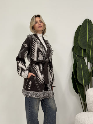 Cardigan Azteco con Frange moro|Colore:Moro