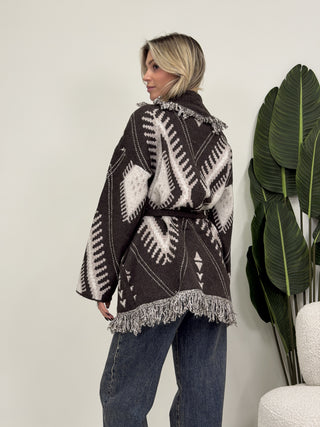 Cardigan Azteco con Frange moro|Colore:Moro