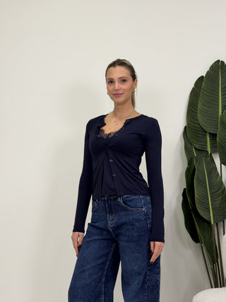 Maglia Bottoni con Pizzo blu|Colore:Blu