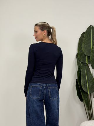 Maglia Bottoni con Pizzo blu|Colore:Blu