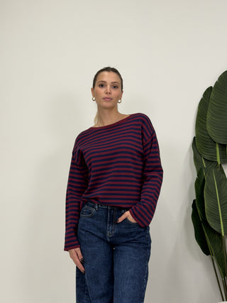 Maglia Riga Comfy bordeaux/blu|Colore:Bordeaux/blu