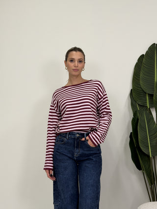 Maglia Riga Comfy bordeaux/rosa|Colore:Bordeaux/rosa