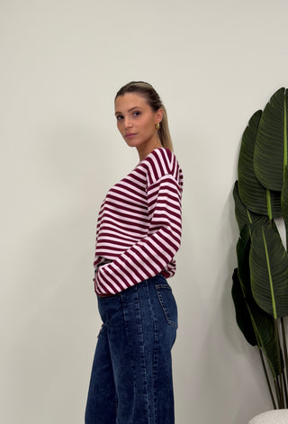 Maglia Riga Comfy bordeaux/rosa|Colore:Bordeaux/rosa
