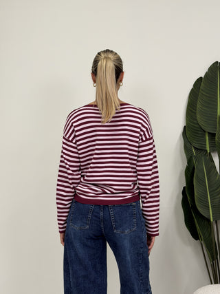 Maglia Riga Comfy bordeaux/rosa|Colore:Bordeaux/rosa
