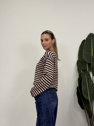 Maglia Riga Comfy beige/moro|Colore:Beige/moro