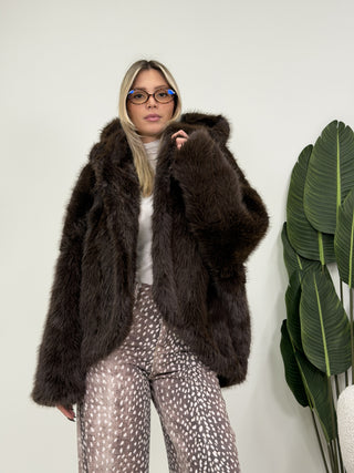 Ecopelliccia Cappuccio moro|Colore:Moro