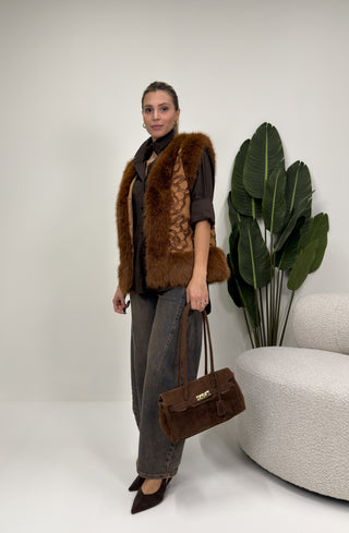 Gilet Ecopelliccia Ricamo camel|Colore:Camel