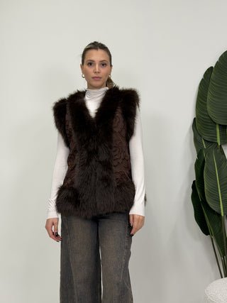 Gilet Ecopelliccia Ricamo moro|Colore:Moro