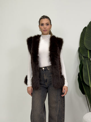 Gilet Ecopelliccia Ricamo moro|Colore:Moro
