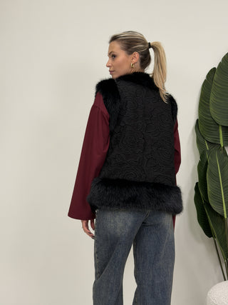 Gilet Ecopelliccia Ricamo nero|Colore:Nero