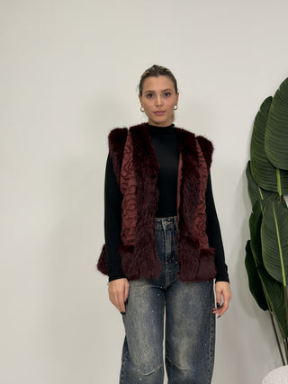 Gilet Ecopelliccia Ricamo bordeaux|Colore:Bordeaux