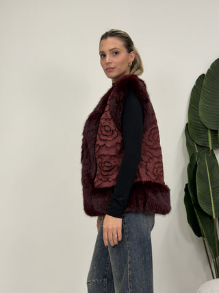 Gilet Ecopelliccia Ricamo bordeaux|Colore:Bordeaux