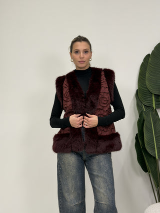 Gilet Ecopelliccia Ricamo bordeaux|Colore:Bordeaux