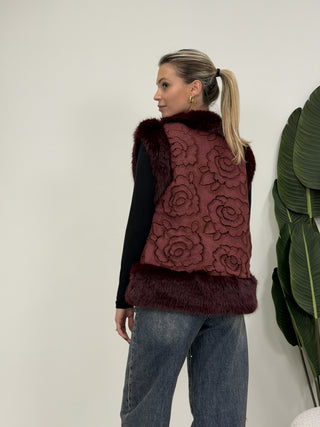 Gilet Ecopelliccia Ricamo bordeaux|Colore:Bordeaux