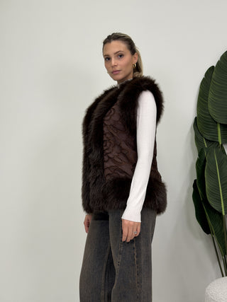 Gilet Ecopelliccia Ricamo moro|Colore:Moro