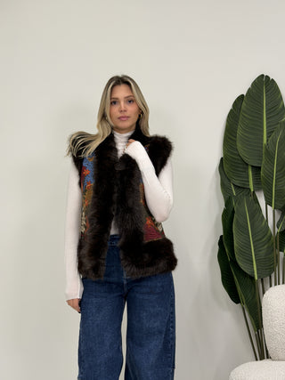Gilet Corto Pelliccia con Ricamo moro|Colore:Moro