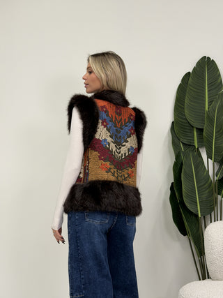 Gilet Corto Pelliccia con Ricamo moro|Colore:Moro