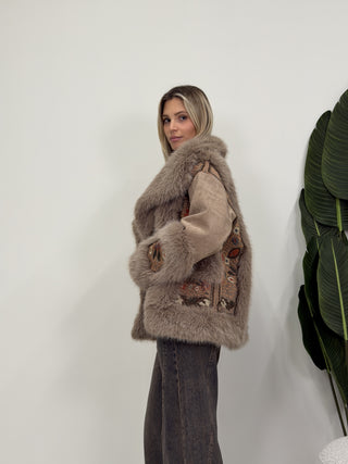 Giacca Boho Ecopelliccia fango|Colore:Fango