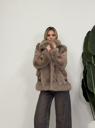 Giacca Boho Ecopelliccia fango|Colore:Fango