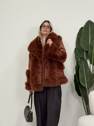Giacca Boho Ecopelliccia coccio|Colore:Coccio
