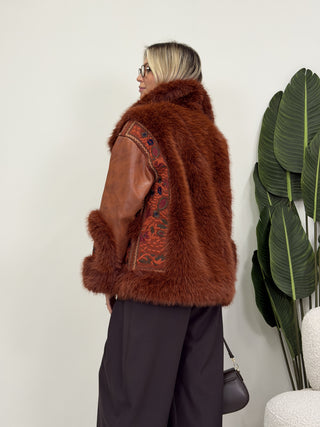 Giacca Boho Ecopelliccia coccio|Colore:Coccio