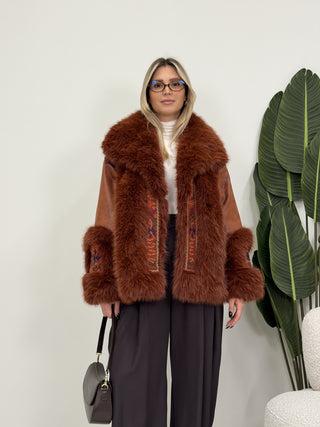 Giacca Boho Ecopelliccia coccio|Colore:Coccio
