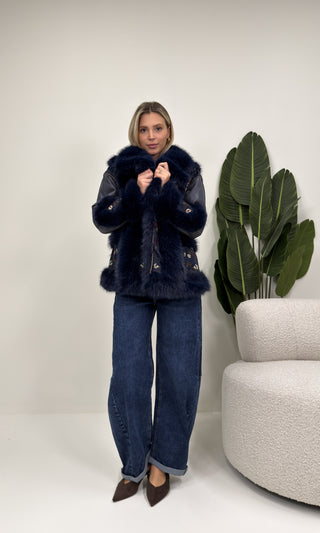 Giacca Boho Ecopelliccia blu|Colore:Blu