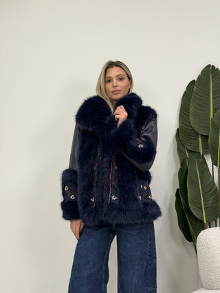 Giacca Boho Ecopelliccia blu|Colore:Blu