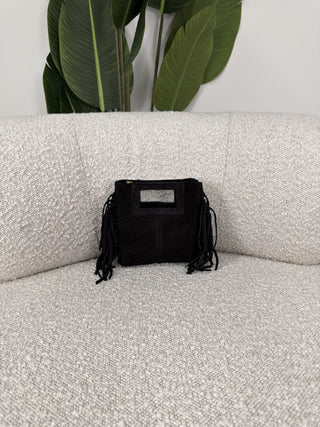 Borsetta Frange Vera Pelle nero|Colore:Nero
