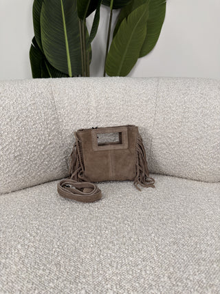 Borsetta Frange Vera Pelle fango|Colore:Fango